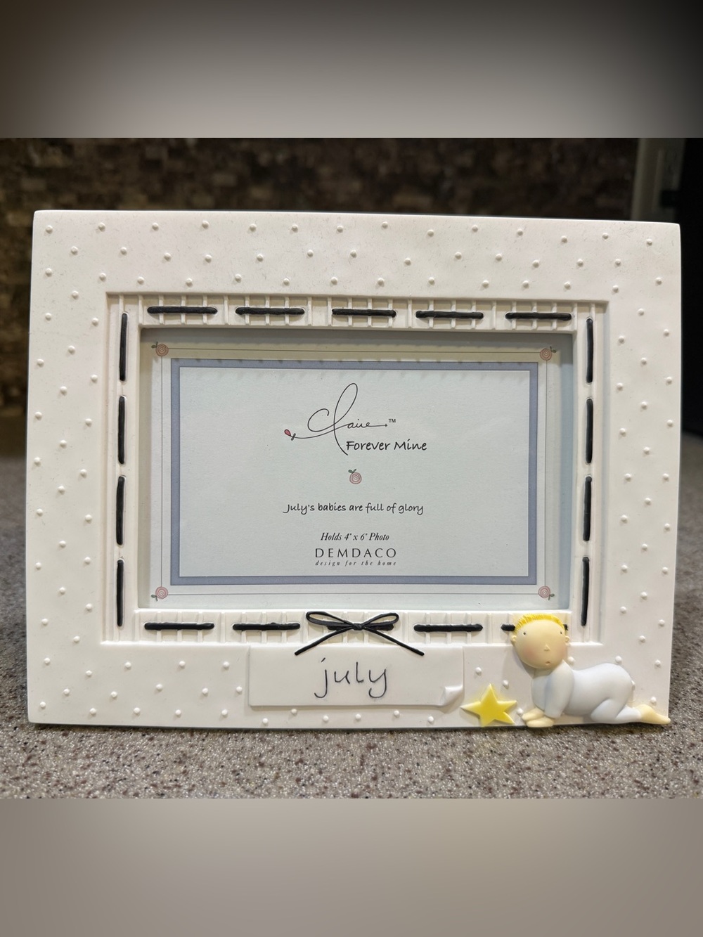 Demdaco White Polka-Dot 'July' Baby Frame with Yellow Star Accent